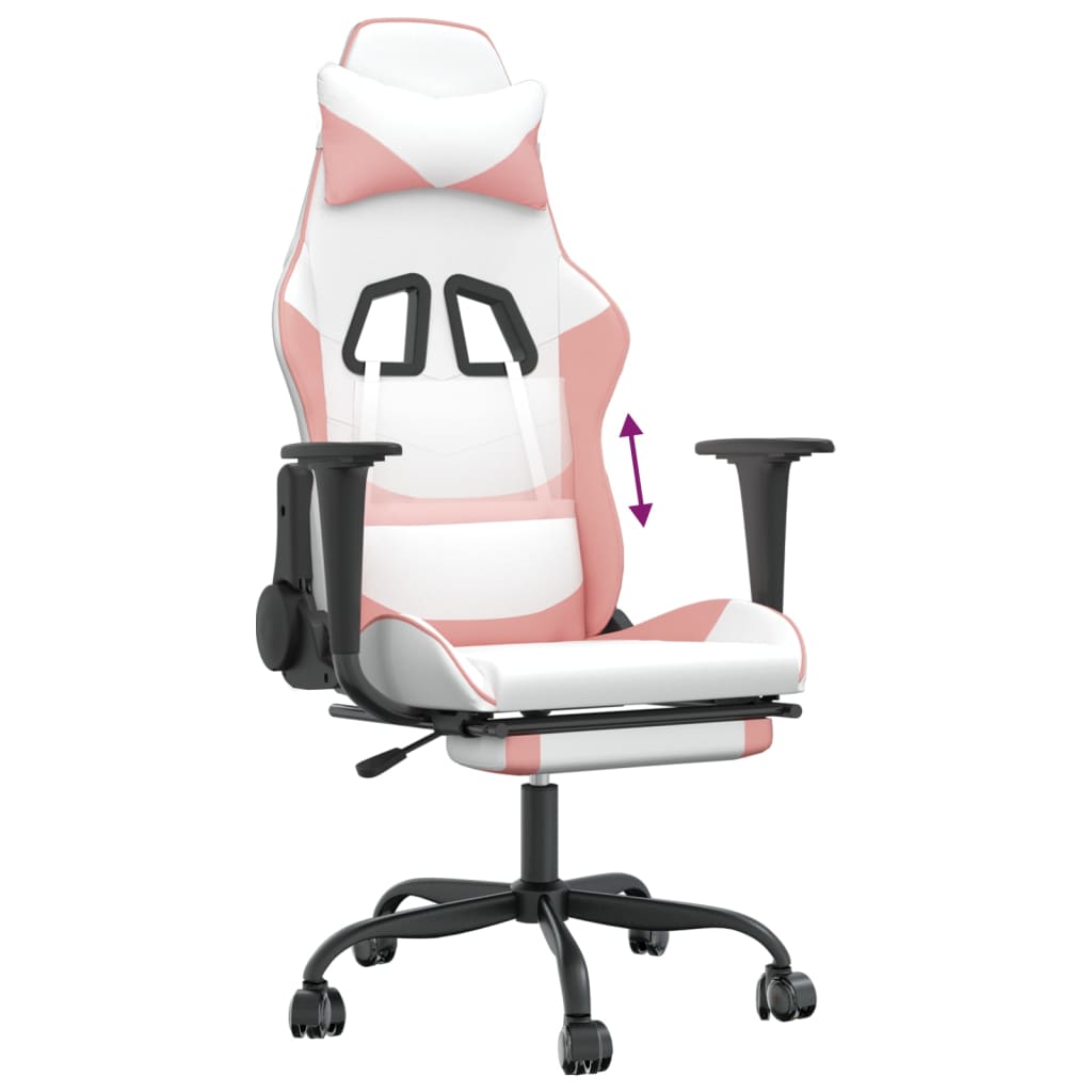Sedia da Gaming con Poggiapiedi Bianco e Rosa in Similpelle cod mxl 57641