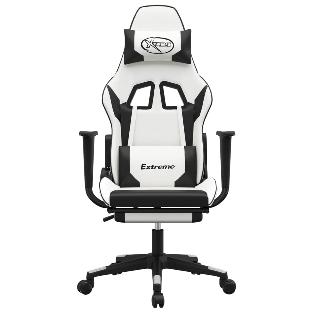 Sedia da Gaming con Poggiapiedi Bianco e Nero in Similpelle cod mxl 58417