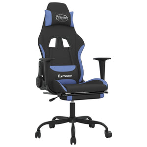 Sedia da Gaming con Poggiapiedi Nero e Blu in Tessuto 3143729