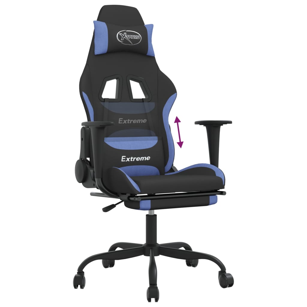Sedia da Gaming con Poggiapiedi Nero e Blu in Tessuto cod mxl 67512