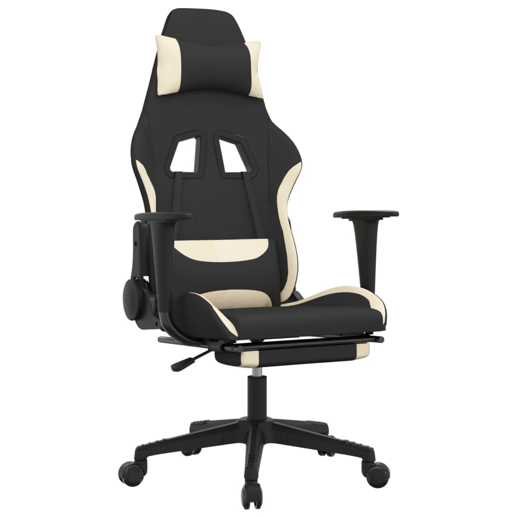 Sedia da Gaming con Poggiapiedi Nero e Crema in Tessuto cod mxl 69548