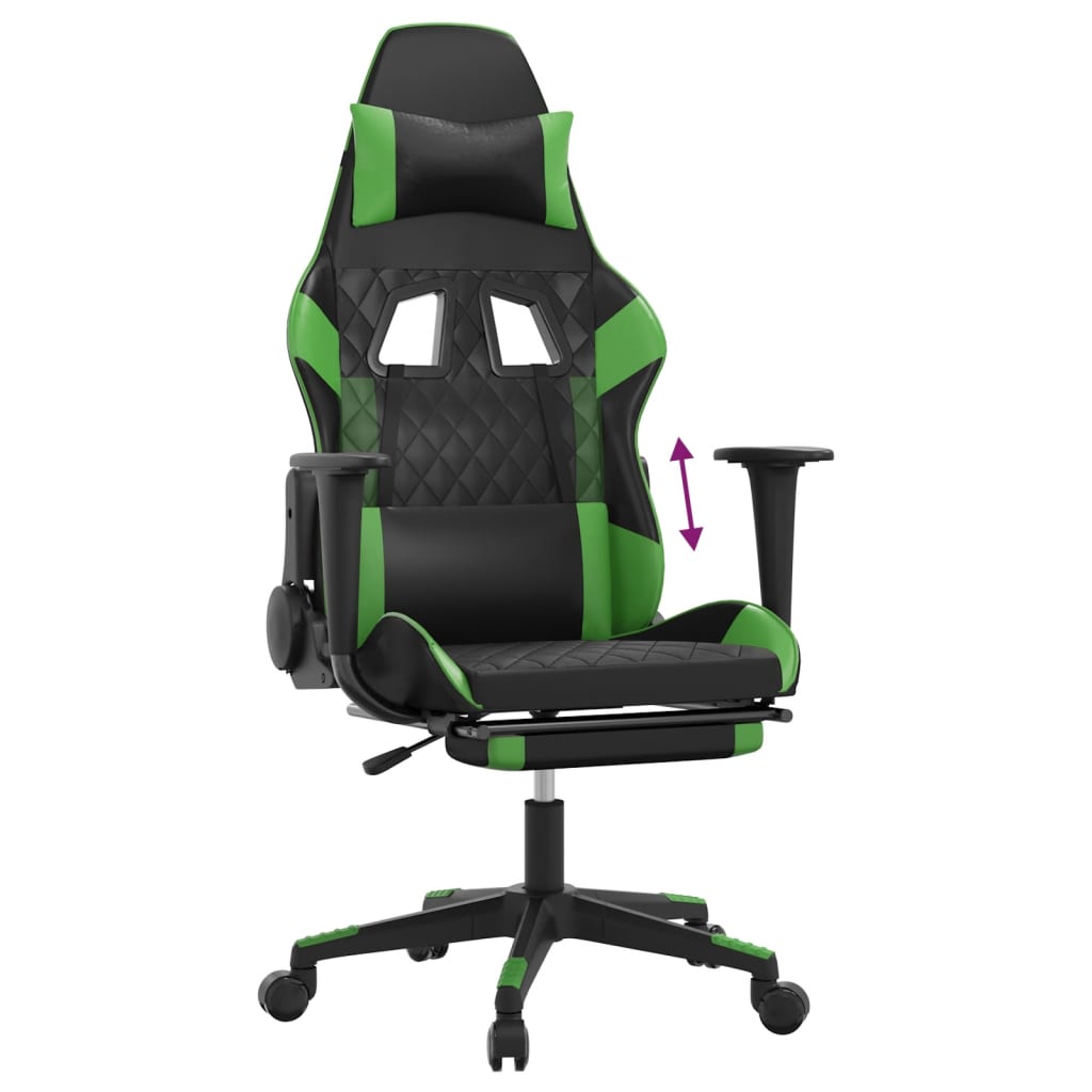 vidaXL Sedia da Gaming con Poggiapiedi Nero e Verde in Similpelle