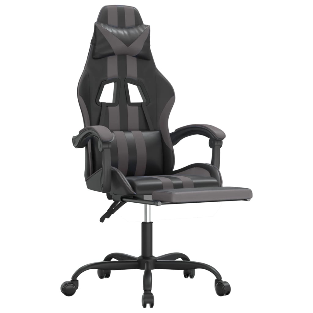 Sedia da Gaming con Poggiapiedi Nero e Grigio in Similpelle cod mxl 67714