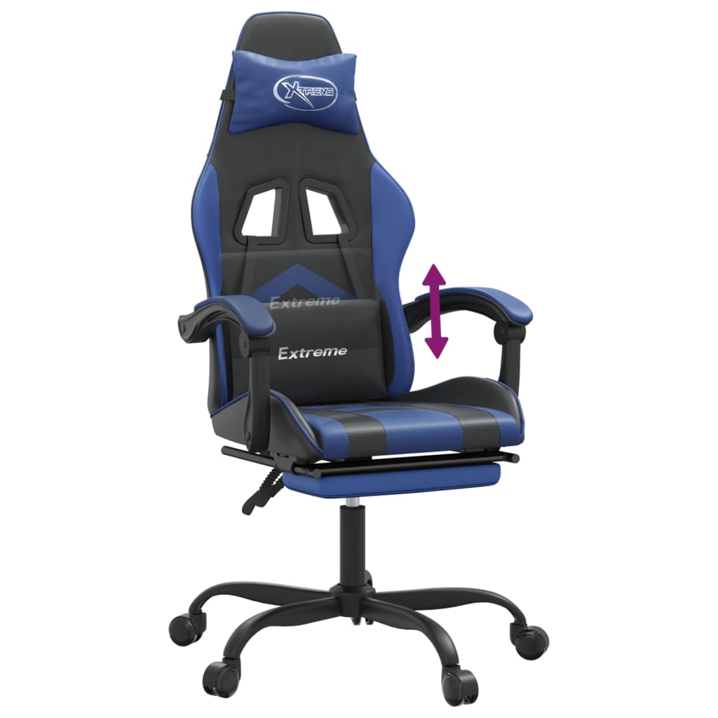 Sedia da Gaming con Poggiapiedi Nero e Blu in Similpelle 3143902