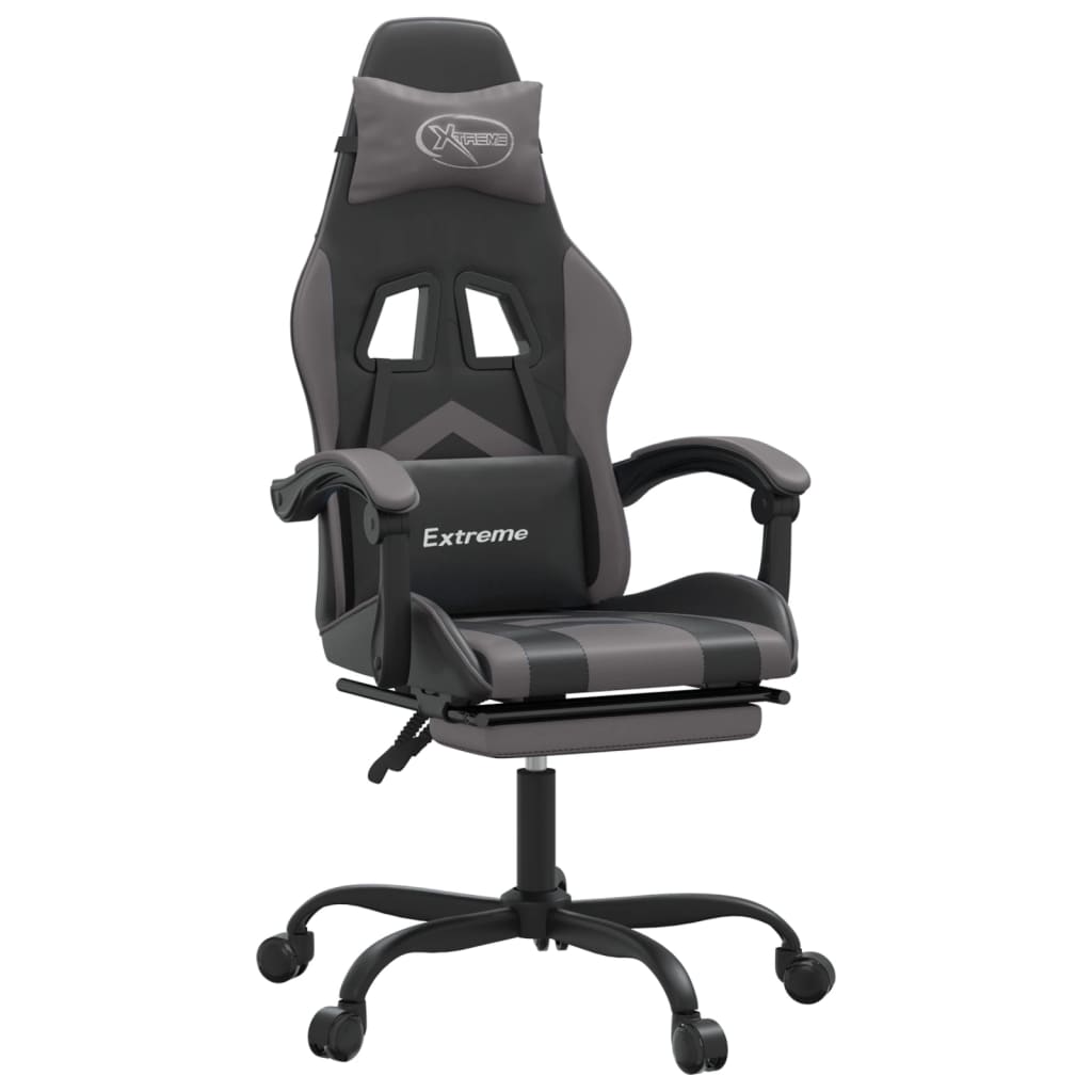Sedia da Gaming con Poggiapiedi Nero e Grigio in Similpelle cod mxl 75012