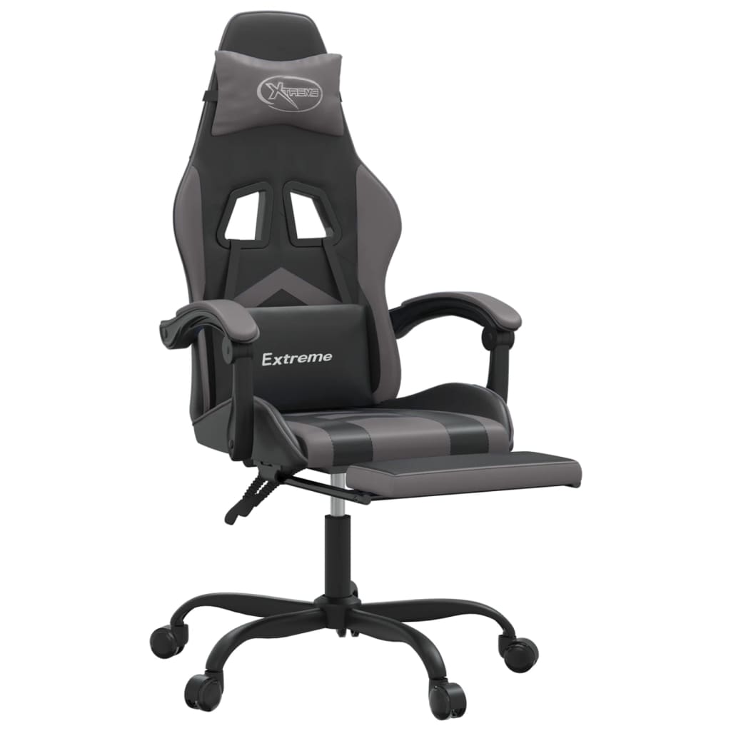 Sedia da Gaming con Poggiapiedi Nero e Grigio in Similpelle cod mxl 75012