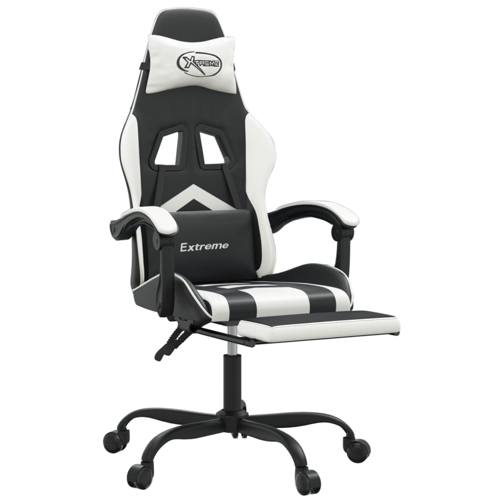 Sedia da Gaming con Poggiapiedi Nero e Bianco in Similpelle 3143907
