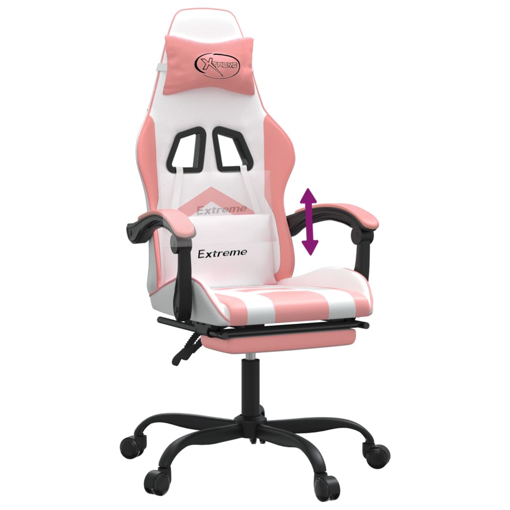 Sedia da Gaming con Poggiapiedi Bianco e Rosa in Similpelle