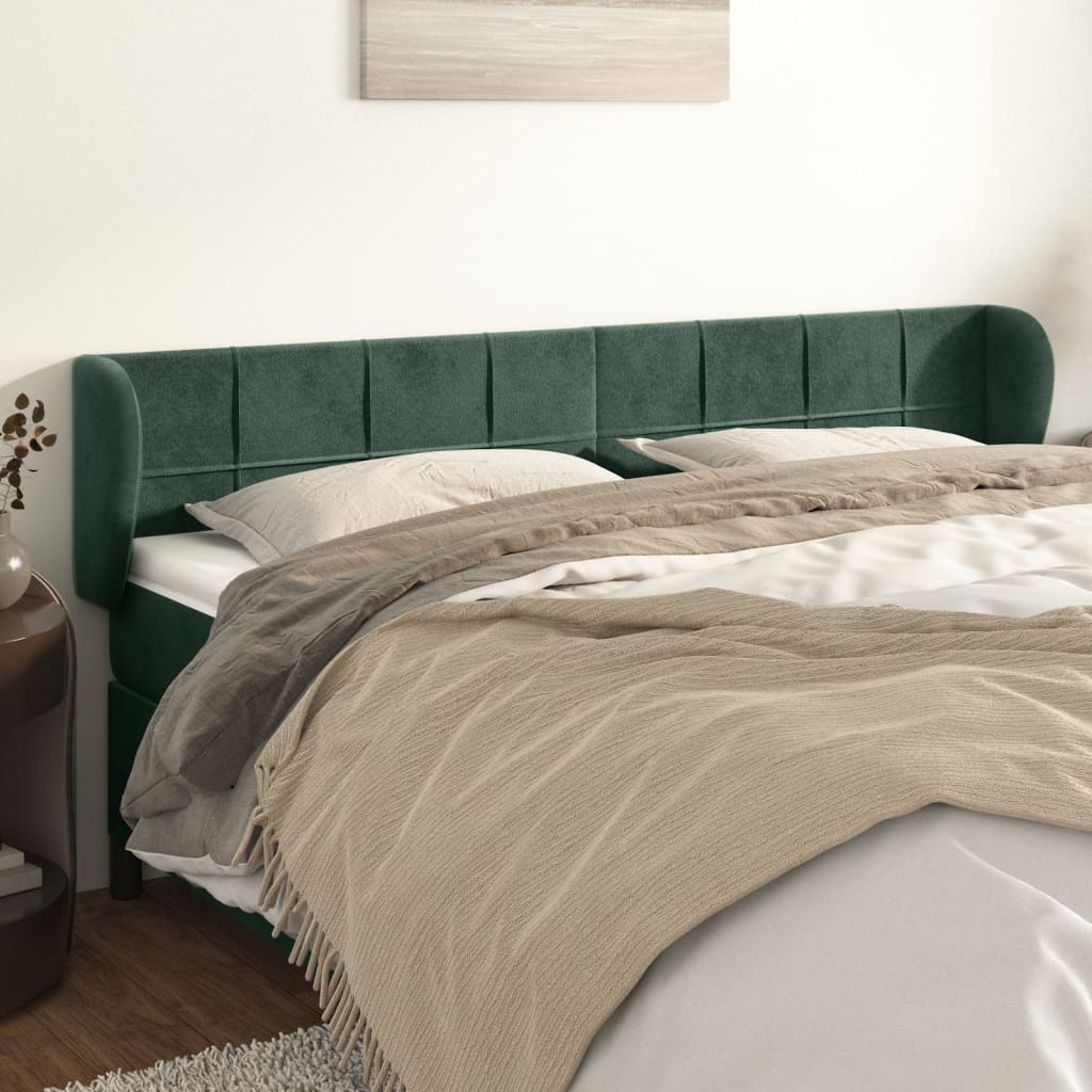 Testiera ad Orecchio-Testata con Orecchie Verde Scuro 163x23x78/88 cm in Velluto 599301