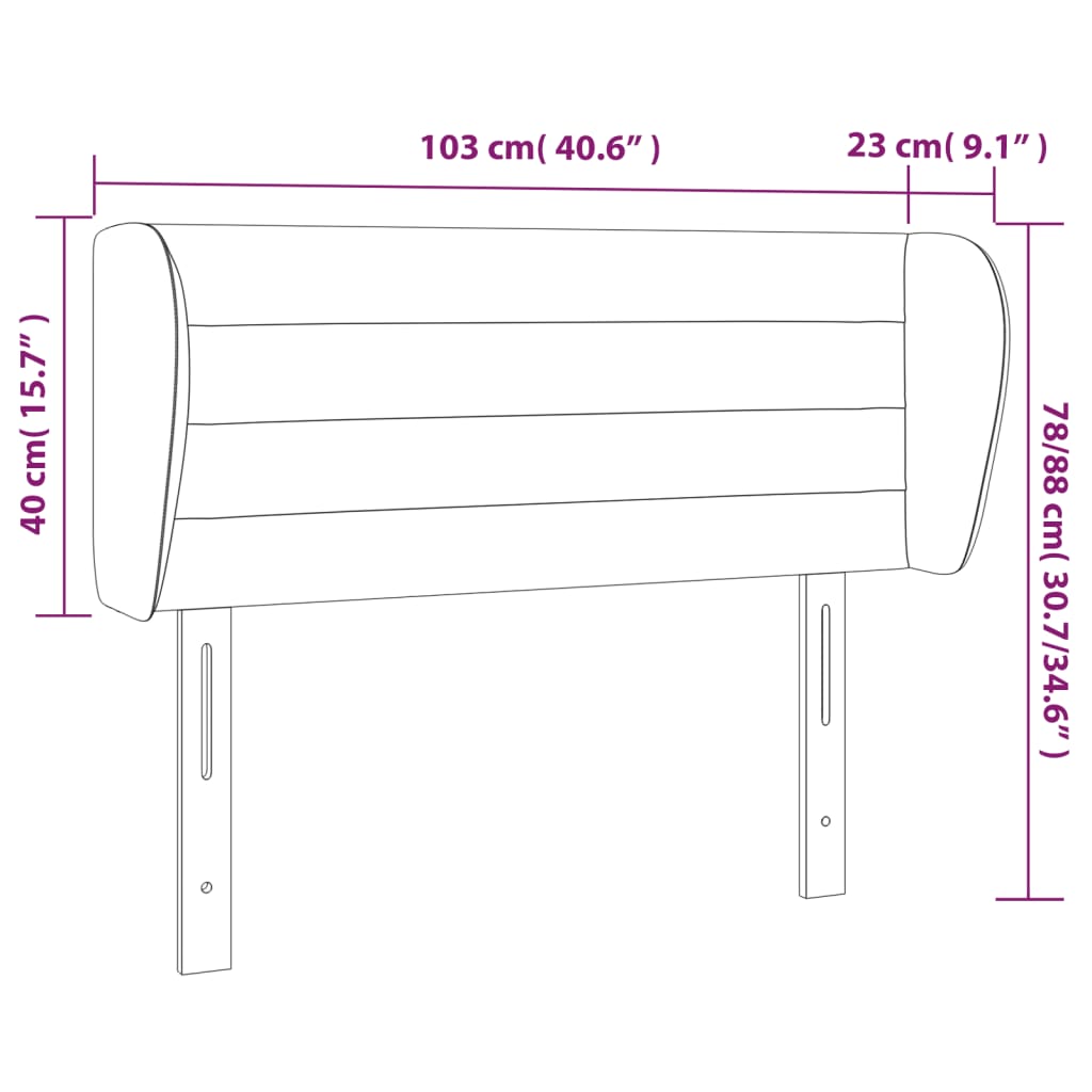 Testiera ad Orecchio-Testata con Orecchie Nera 103x23x78/88 cm in Velluto 872498