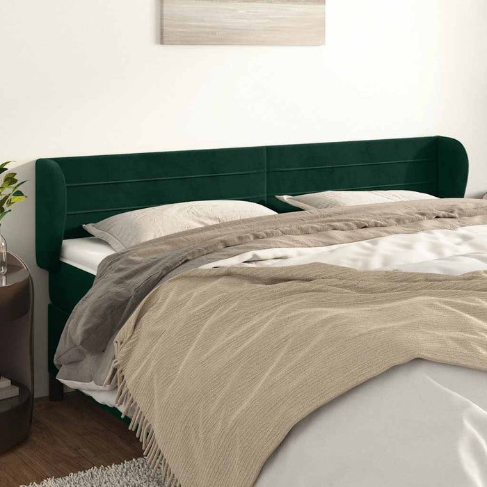 Testiera ad Orecchio-Testata con Orecchie Verde Scuro 183x23x78/88 cm in Velluto 394476