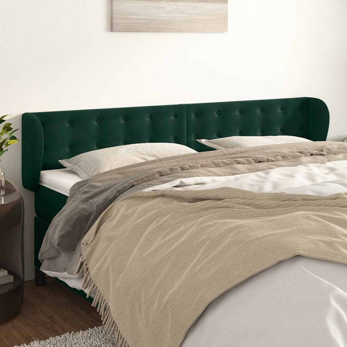 Testiera ad Orecchio-Testata con Orecchie Verde Scuro 203x23x78/88 cm in Velluto 776365