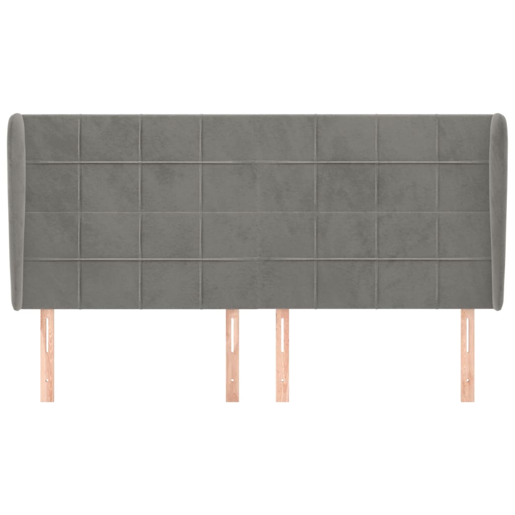 Testiera ad Orecchio-Testata con Orecchie Grigio Chiaro 163x23x118/128 cm in Velluto 213378