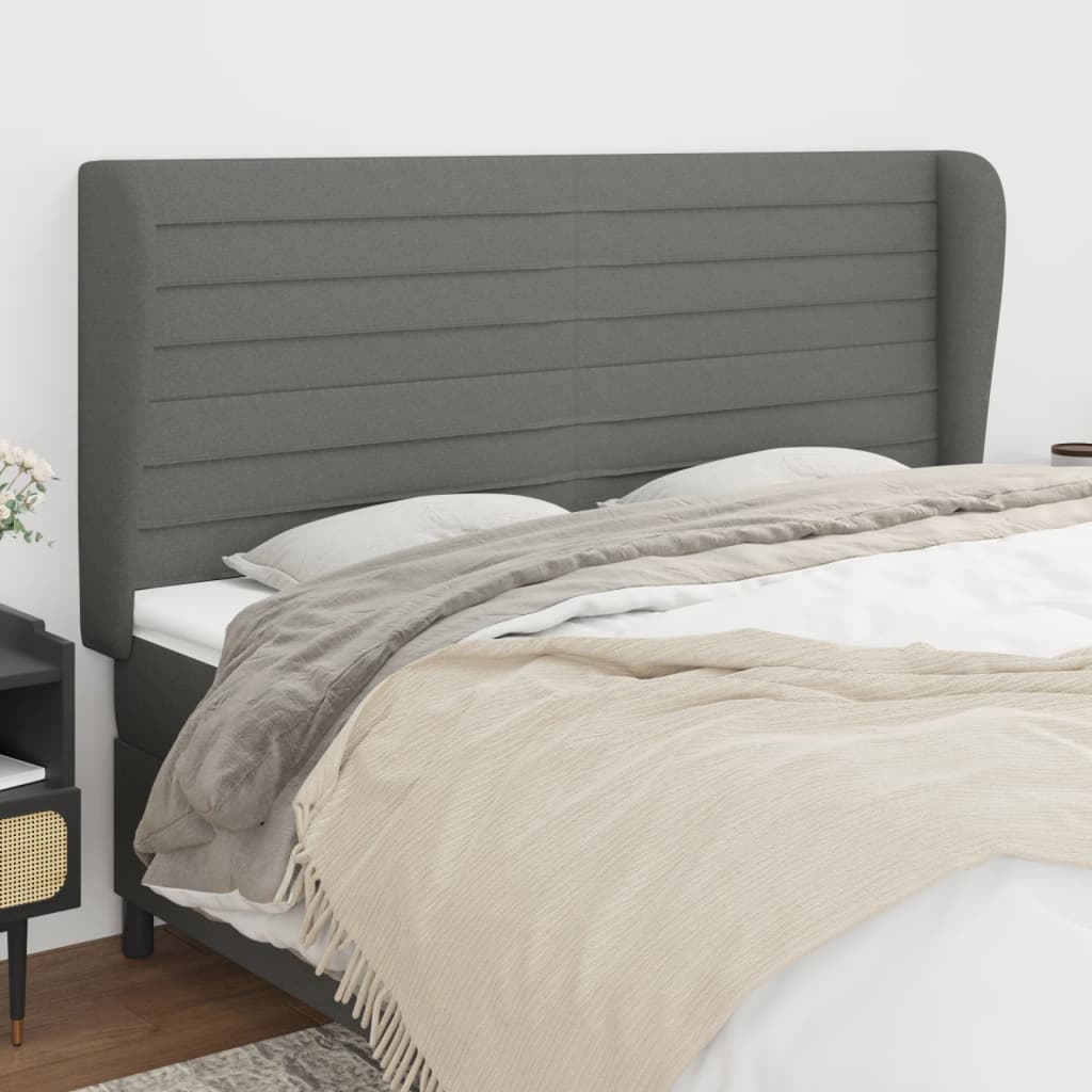 Testiera ad Orecchio-Testata con Orecchie GrigioScuro 163x23x118/128cm in Tessuto 404073