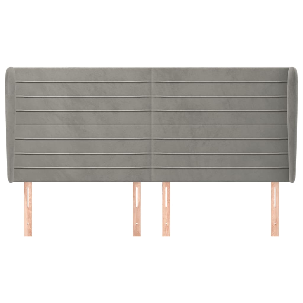 Testiera ad Orecchio-Testata con Orecchie Grigio Chiaro 163x23x118/128 cm in Velluto 598020