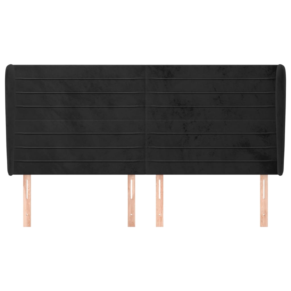 Testiera ad Orecchio Nera 163x23x118/128 cm in Velluto 3118152