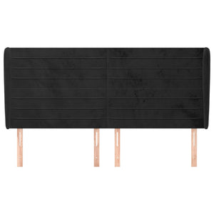 Testiera ad Orecchio Nera 163x23x118/128 cm in Velluto 3118152