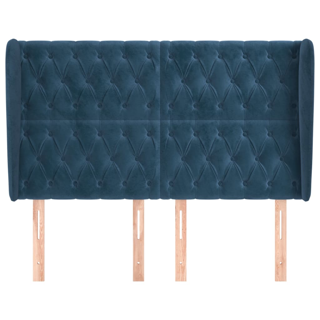 Testiera ad Orecchio-Testata con Orecchie Blu Scuro 147x23x118/128cm in Velluto 375504