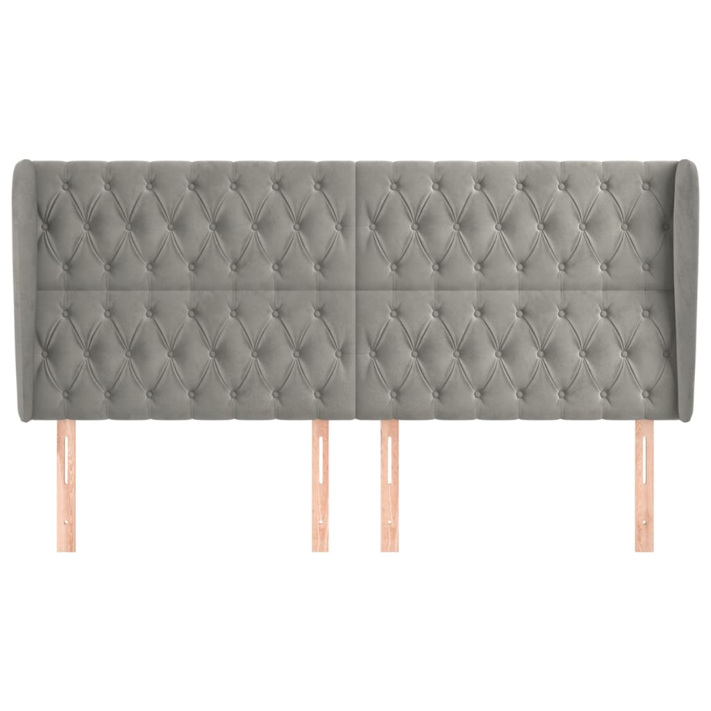 Testiera ad Orecchio-Testata con Orecchie Grigio Chiaro 203x23x118/128 cm in Velluto 321339