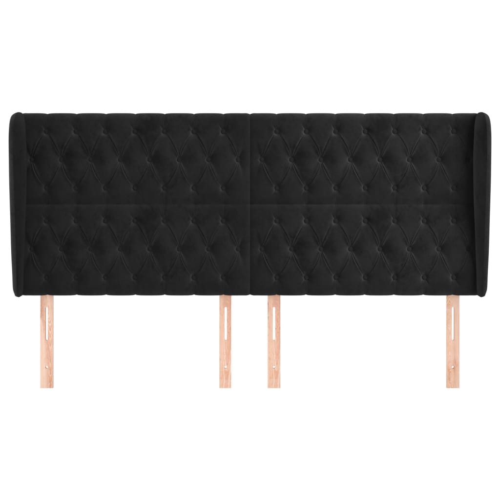 Testiera ad Orecchio-Testata con Orecchie Nera 203x23x118/128 cm in Velluto 618298