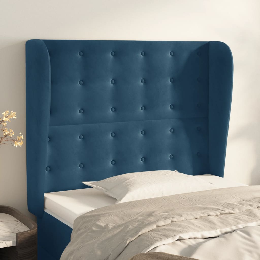 Testiera ad Orecchio-Testata con Orecchie Blu Scuro 93x23x118/128 cm in Velluto 568502
