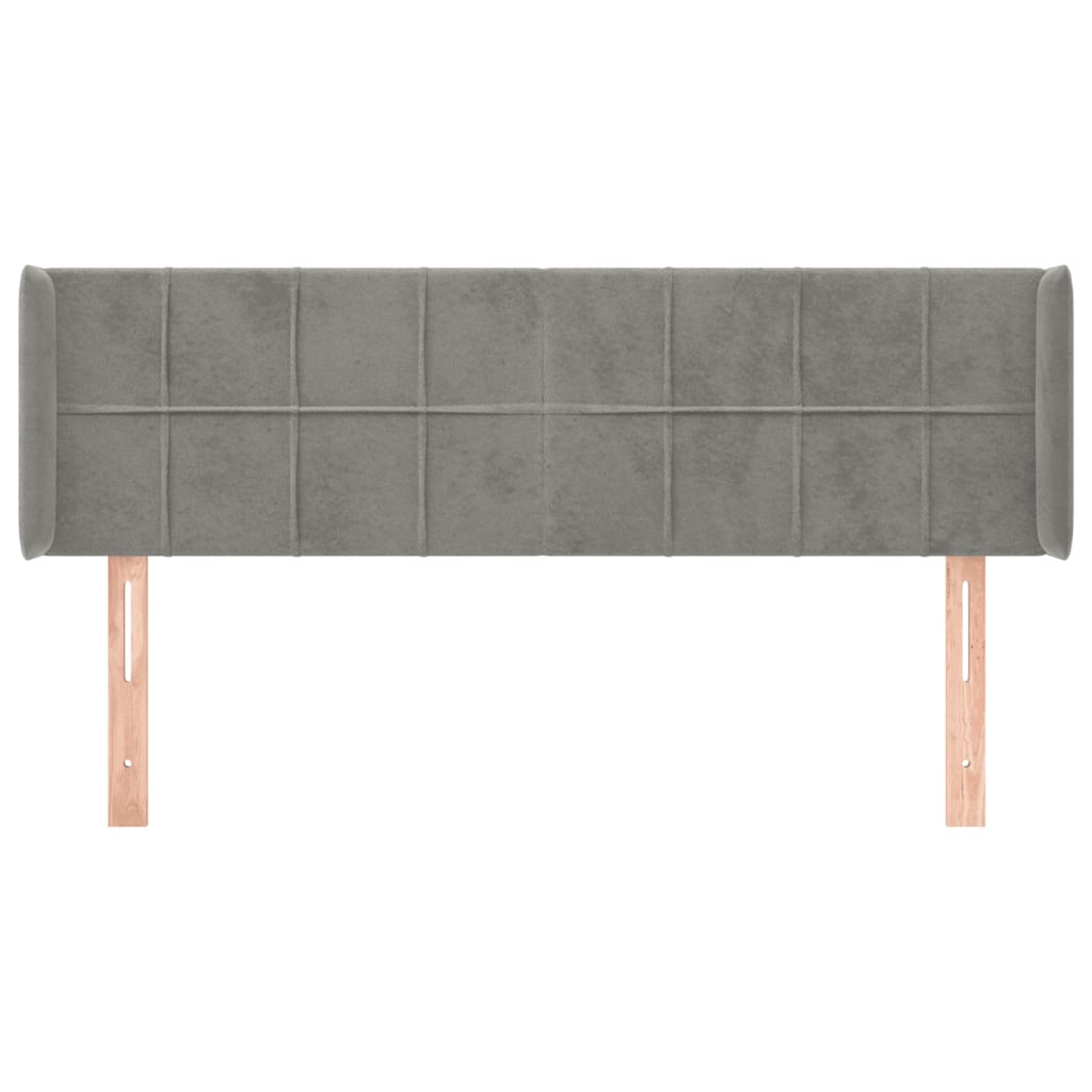 Testiera ad Orecchio-Testata con Orecchie Grigio Chiaro 147x16x78/88 cm in Velluto 487882