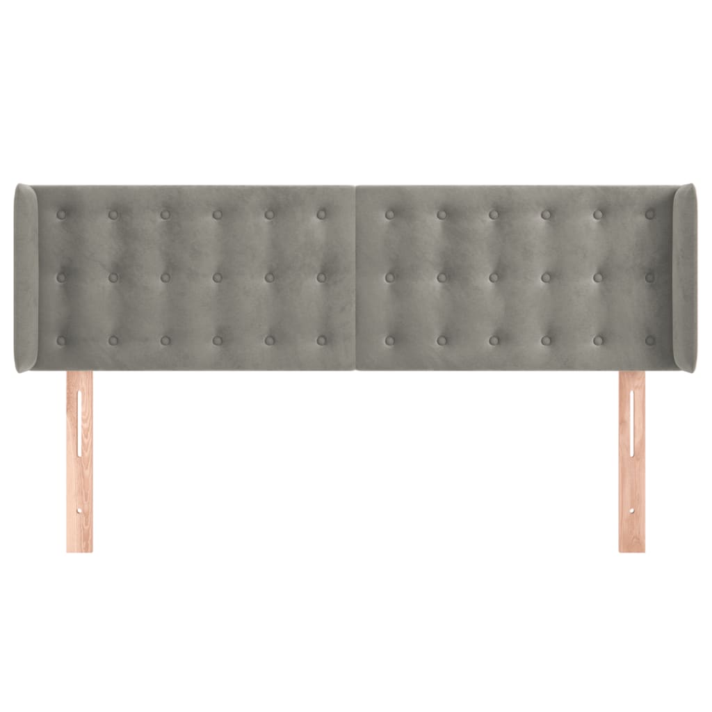 Testiera ad Orecchio-Testata con Orecchie Grigio Chiaro 147x16x78/88 cm in Velluto 746766