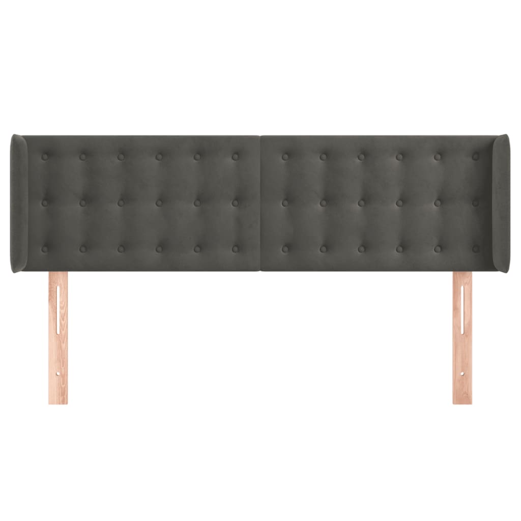 Testiera ad Orecchio-Testata con Orecchie Grigio Scuro 147x16x78/88 cm in Velluto 508472