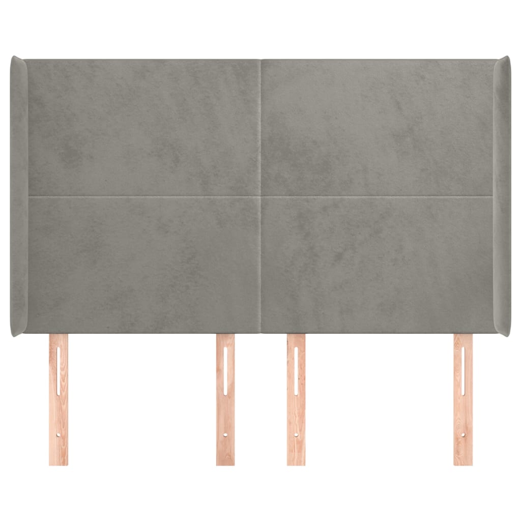 Testiera ad Orecchio-Testata con Orecchie Grigio Chiaro 147x16x118/128 cm in Velluto 350844