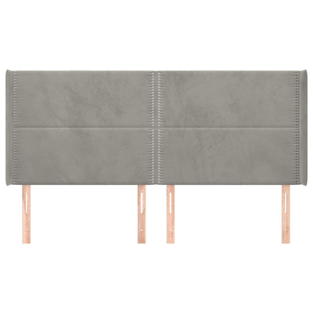 Testiera ad Orecchio-Testata con Orecchie Grigio Chiaro 203x16x118/128 cm in Velluto 829635