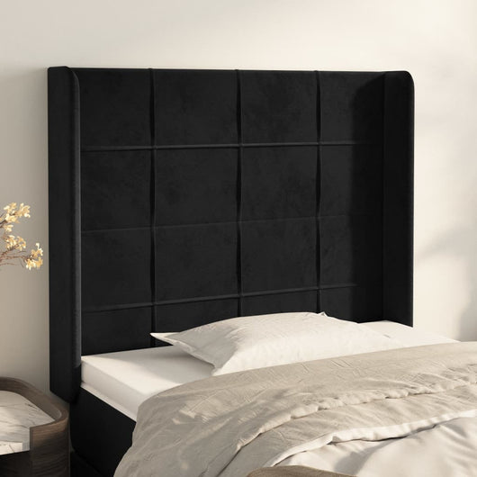 Testiera ad Orecchio Nera 83x16x118/128 cm in Velluto 3119612
