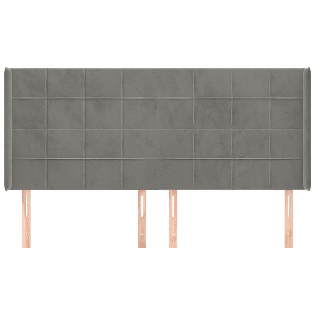 Testiera ad Orecchio-Testata con Orecchie Grigio Chiaro 163x16x118/128 cm in Velluto 961749