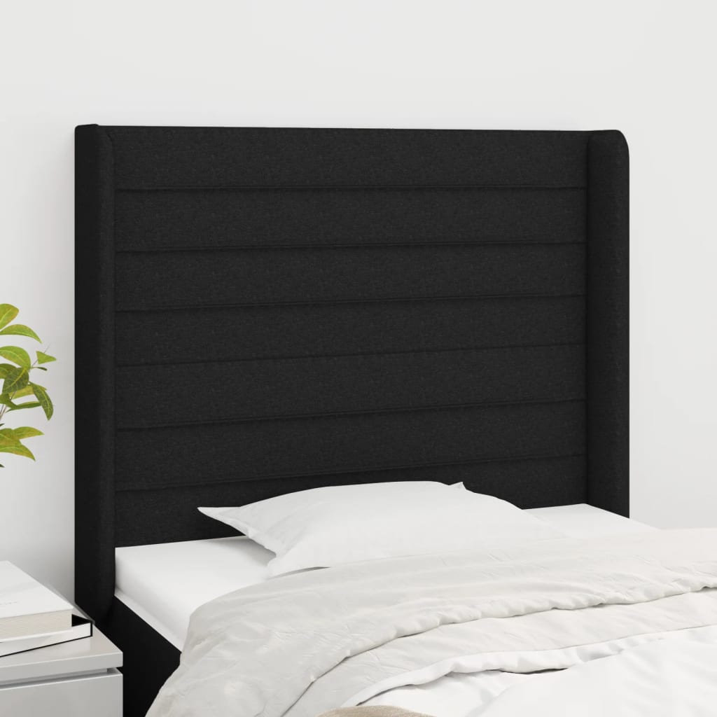 Testiera ad Orecchio Nera 83x16x118/128 cm in Tessuto 3119696