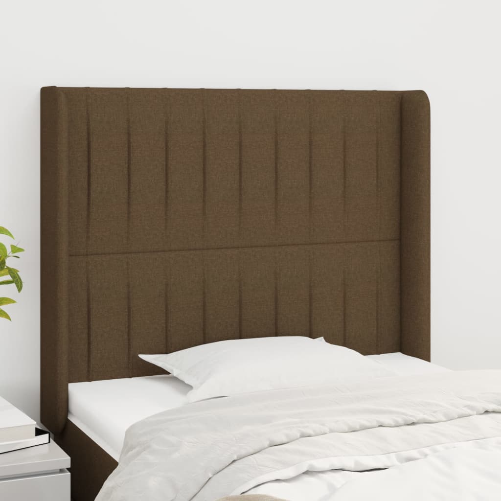 Testiera ad Orecchio-Testata con Orecchie Marrone Scuro 93x16x118/128 cm in Tessuto 551807