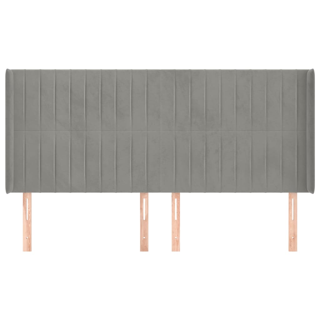 Testiera ad Orecchio-Testata con Orecchie Grigio Chiaro 163x16x118/128 cm in Velluto 336552