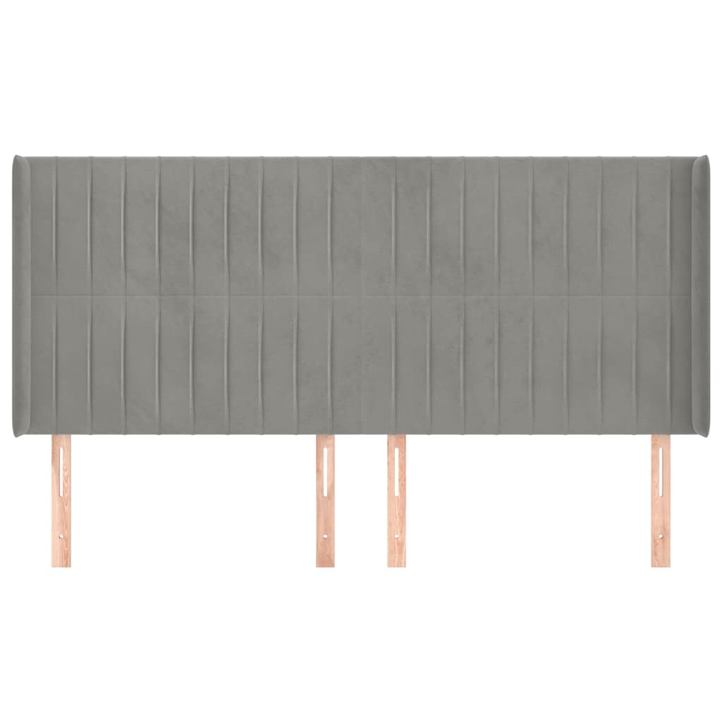 Testiera ad Orecchio-Testata con Orecchie Grigio Chiaro 203x16x118/128 cm in Velluto 584381