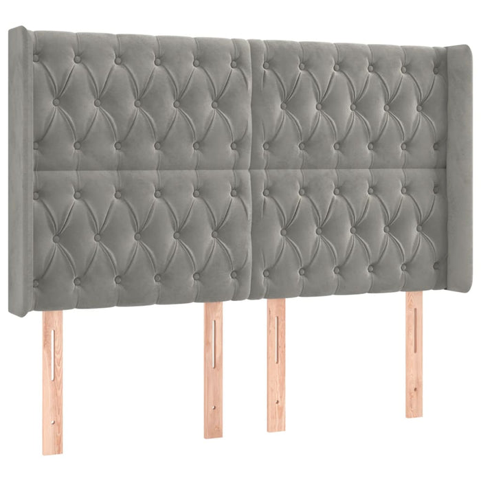 Testiera ad Orecchio-Testata con Orecchie Grigio Chiaro 163x16x118/128 cm in Velluto 174414