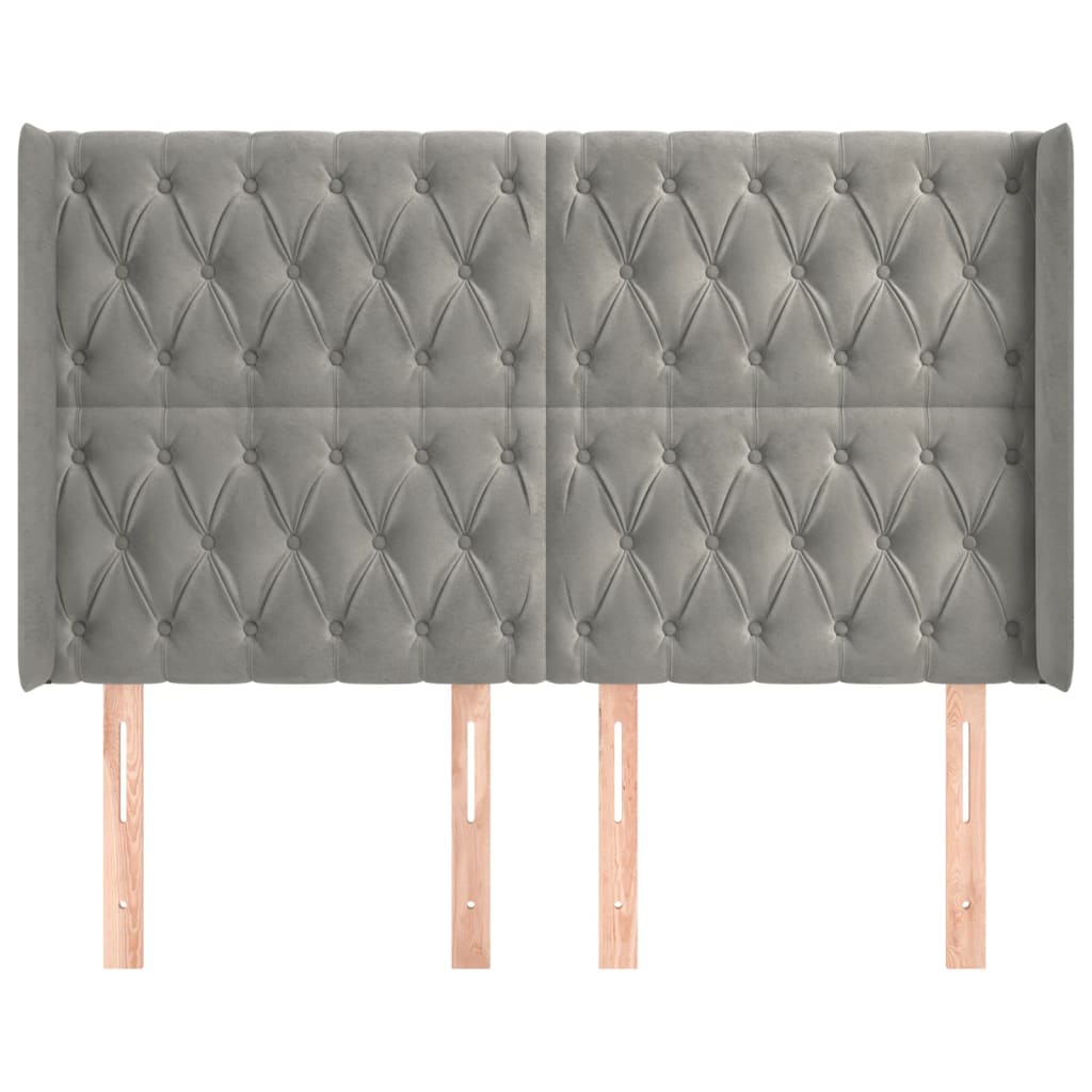 Testiera ad Orecchio-Testata con Orecchie Grigio Chiaro 163x16x118/128 cm in Velluto 174414