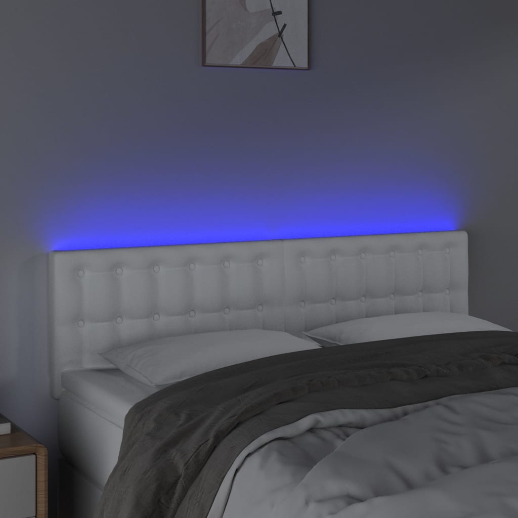 Testiera Bianca a LED-Testata del letto 144x5x78/88 cm in Similpelle