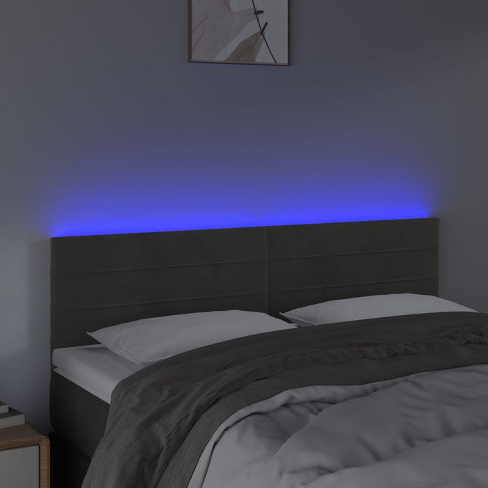 Testiera a LED-Testata con LED Grigio Scuro 144x5x78/88 cm in Velluto 767863