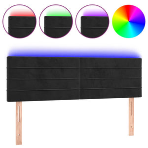 Testiera a LED Nera 144x5x78/88 cm in Velluto 3121802