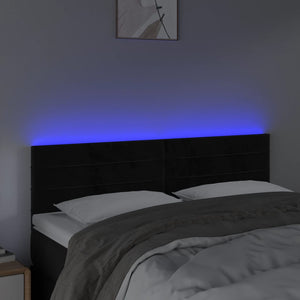 Testiera a LED Nera 144x5x78/88 cm in Velluto 3121802