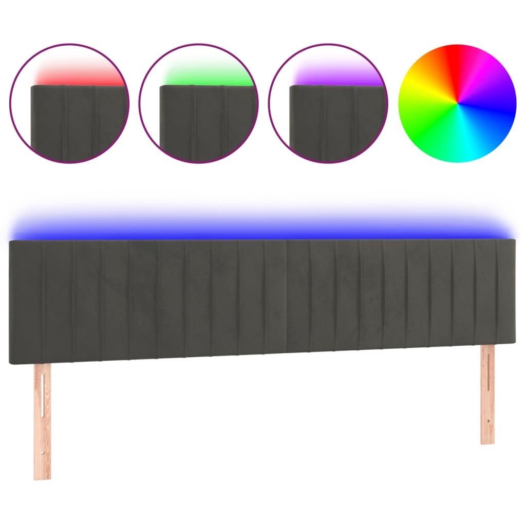 Testiera a LED-Testata con LED Grigio Scuro 160x5x78/88 cm in Velluto 698827