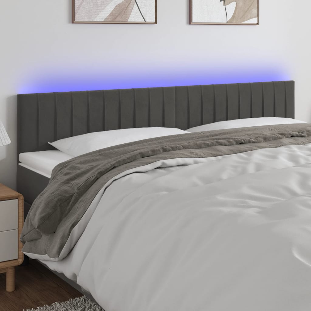 Testiera a LED-Testata con LED Grigio Scuro 160x5x78/88 cm in Velluto 698827
