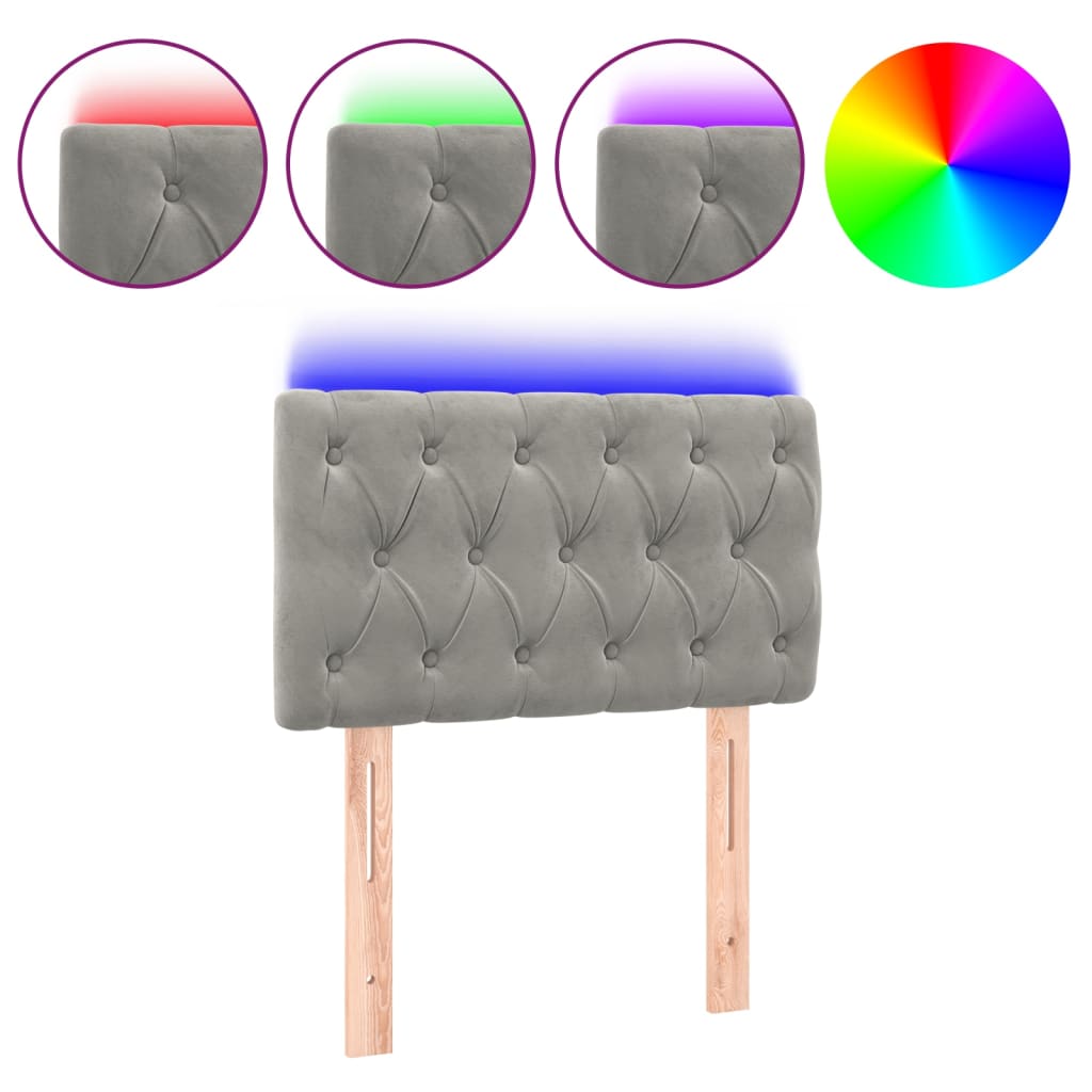 Testiera a LED-Testata con LED Grigio Chiaro 80x7x78/88 cm in Velluto