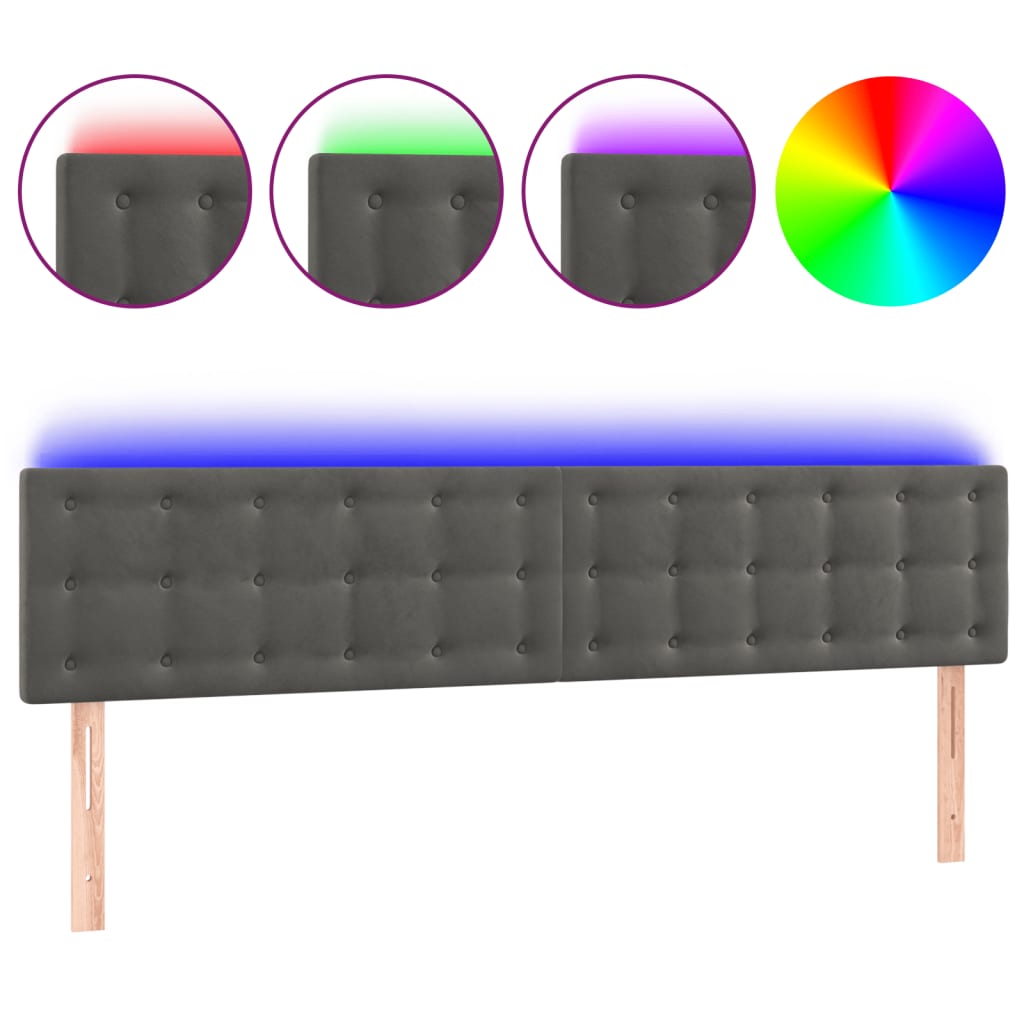 Testiera a LED-Testata con LED Grigio Scuro 200x5x78/88 cm in Velluto 252543