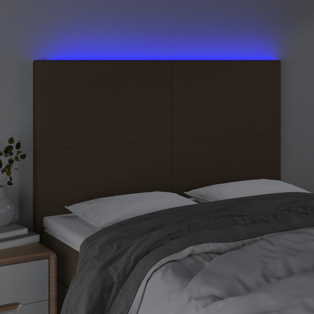 Testiera a LED-Testata con LED Marrone Scuro 144x5x118/128 cm in Tessuto 821194