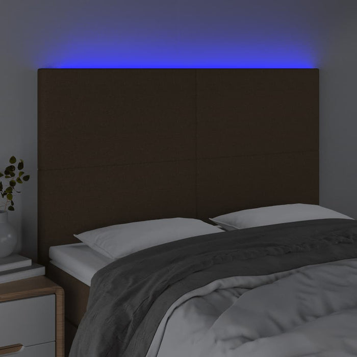 Testiera a LED-Testata con LED Marrone Scuro 144x5x118/128 cm in Tessuto 821194