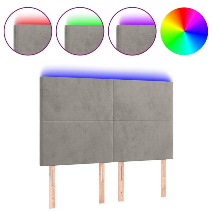 Testiera a LED Grigio Chiaro 144x5x118/128 cm in Velluto