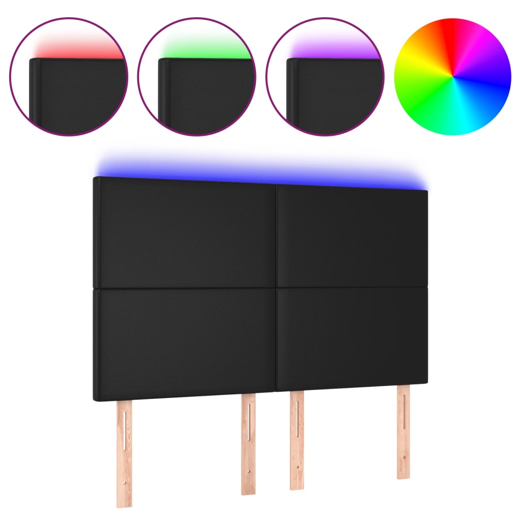 Testiera a LED Nera 144x5x118/128 cm in Similpelle 3122234